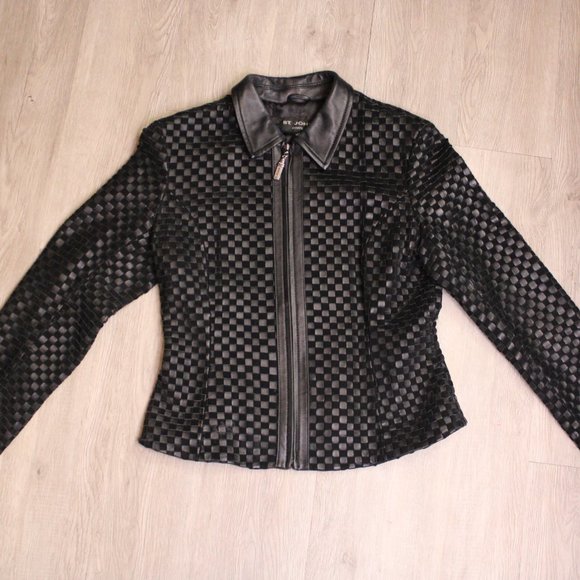 St. John Jackets & Blazers - St. John Black Woven Leather Light Jacket Small